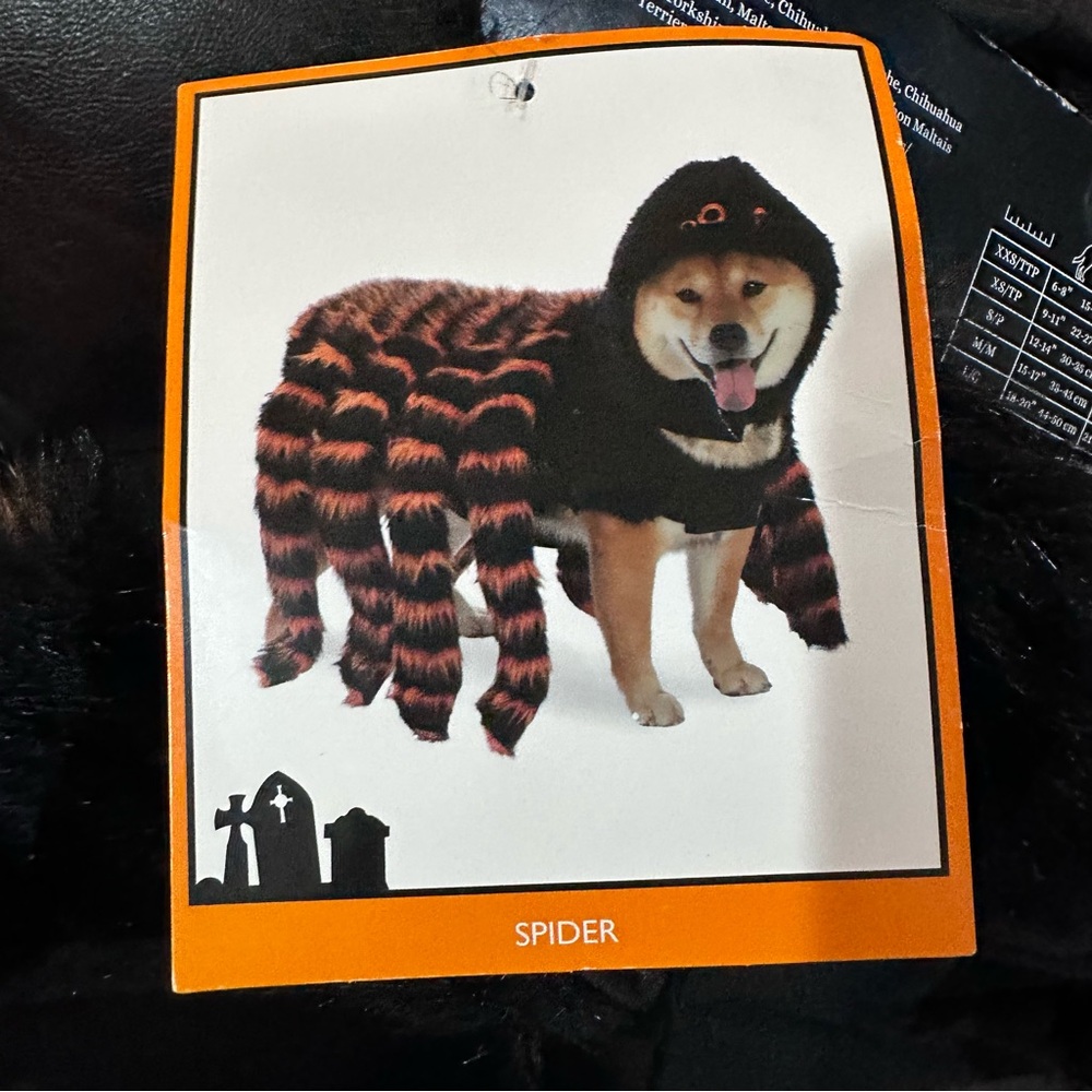 Skull & Bones Dog Spider Costume – XXL – Black & Orange Furry Halloween‎ Outfit